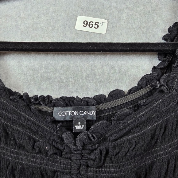 Cotton Candy Black Smocked Peasant Crop Top Long Balloon Sleeve Small - Picture 5 of 9